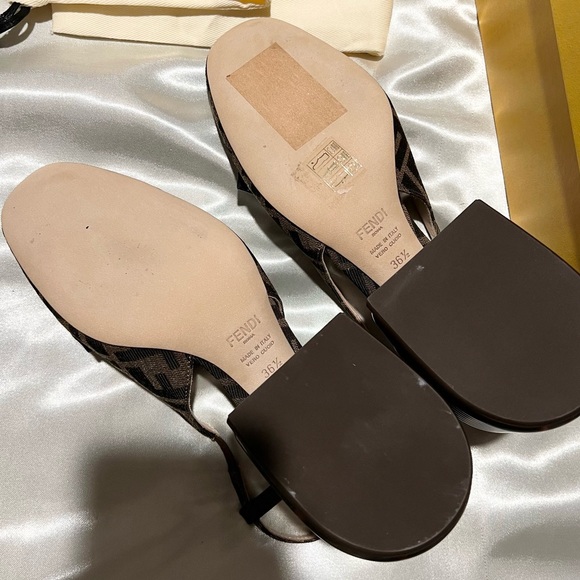❌ SOLD ❌ Fendi Jacquard Calfskin FF Tortoise Slingback Size 36.5 - Picture 5 of 13